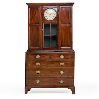 GEORGE IV MAHOGANY CABINET WITH FITTED CLOCK