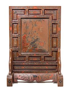 A Chinese Lacquered Tablescreen, Height overall 29 1/2 inches.