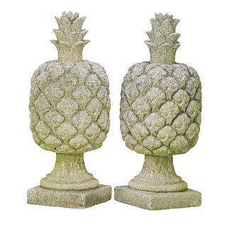 PAIR OF CAST STONE PINEAPPLES