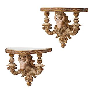 PAIR OF BAROQUE STYLE PAINTED WALL BRACKETS