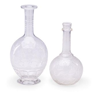 FRENCH ETCHED CRYSTAL WINE DECANTERS