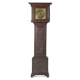 ENGLISH CARVED OAK TALL CASE CLOCK