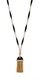 * A Yellow Gold, Seed Pearl and Enamel Tassel Lavalier Necklace, 11.30 dwts.
