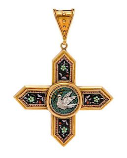 * A Victorian 18 Karat Yellow Gold and Micromosaic Cross Pendant, 6.50 dwts.