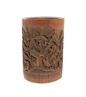 A Chinese Bamboo Brushpot, Height 7 1/8 inches.