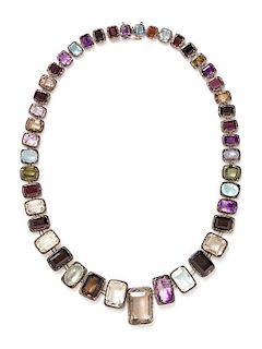 An Antique Silver and Multigem Necklace, 64.40 dwts.