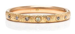 * An Antique Yellow Gold and Diamond Bangle Bracelet, 13.80 dwts.