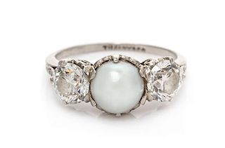 * An Edwardian Platinum, Natural Pearl and Diamond Ring, Tiffany & Co., 2.90 dwts.