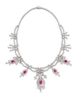 * A Platinum, Ruby and Diamond Festoon Necklace 69.50 dwts.