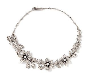 A White Gold and Diamond Corsage Ornament Necklace, Portugal, 25.30 dwts.