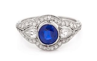 An Art Deco Platinum, Sapphire and Diamond Ring, Bailey, Banks and Biddle, 2.80 dwts