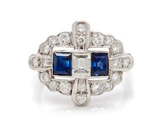 A Platinum, Sapphire and Diamond Ring, 3.70 dwts.