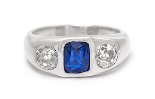 A Platinum, Sapphire and Diamond Ring, 6.50 dwts