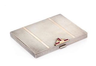 A Retro Sterling Silver, 14 Karat Gold and Ruby Cigarette Case, 85.40 dwts.