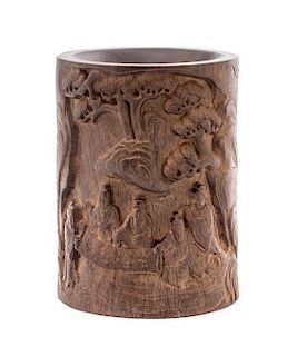 A Carved Chenxiangmu or Aloeswood Brushpot, Height 5 7/8 inches.