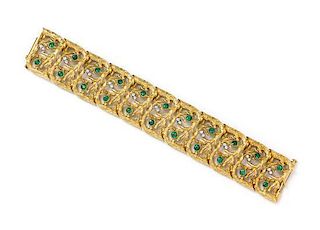 An 18 Karat Yellow Gold, Platinum, Emerald and Diamond Bracelet, 59.60 dwts.