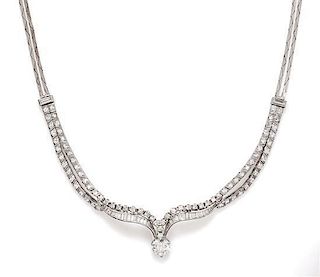 A 14 Karat White Gold and Diamond Necklace, Lester Lampert, 17.20 dwts.