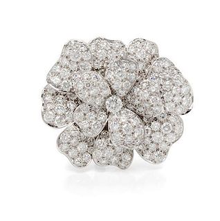 * A Platinum, 18 Karat White Gold and Diamond 'Pavot' Flower Brooch, Van Cleef & Arpels, 25.10 dwts.