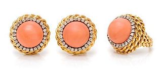 A Bicolor Gold, Diamond and Coral Demi-Parure, Van Cleef and Arpels, 30.20 dwts.