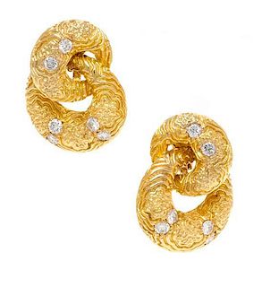 A Pair of 18 Karat Yellow Gold and Diamond Earrings, 27.20 dwts.