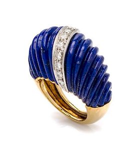 An 18 Karat Yellow Gold, Lapis Lazuli and Diamond Ring, 9.75 dwts.