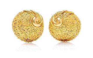 A Pair of 18 Karat Yellow Gold Scallop Earclips, 22.20 dwts.