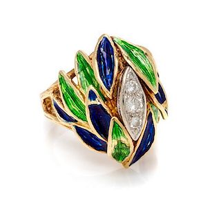 * An 18 Karat Bicolor Gold, Diamond and Polychrome Enamel Ring, Tiffany & Co., 9.40 dwts.