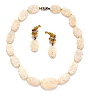A Collection of Gold, Diamond and Carved Opal Bead Jewelry, 44.50 dwts.