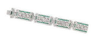 An 18 Karat White Gold, Diamond and Emerald Bracelet, 50.60 dwts.