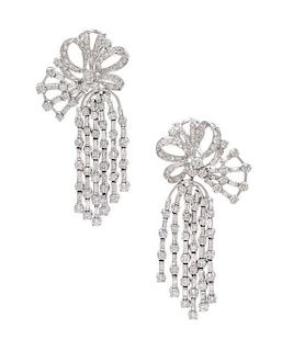 A Pair of 18 Karat White Gold and Diamond Chandelier Earclips, 27.10 dwts.