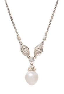 A Platinum, Diamond and Cultured Pearl Necklace, Kurt Wayne, 12.80 dwts.