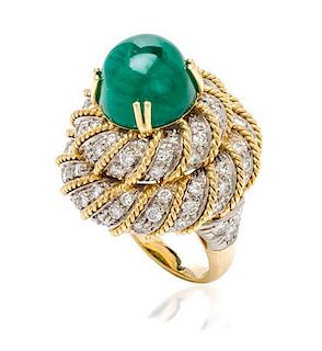 An 18 Karat Bicolor Gold, Emerald and Diamond Bombe Ring, Italian, 23.00 dwts.