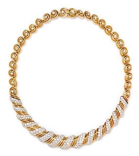 An 18 Karat Yellow Gold, Platinum and Diamond Necklace, Andre Vassort, French, 56.70 dwts.