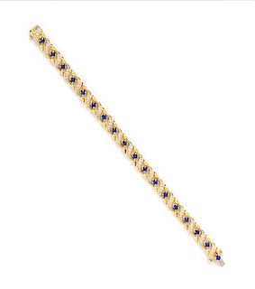 A Yellow Gold, Sapphire and Diamond Bracelet, 25.10 dwts.