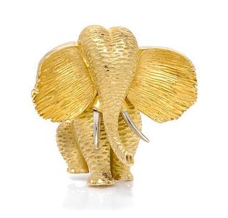 * An 18 Karat Yellow Gold, Platinum and Ruthenium Elephant Brooch, Dunay, 11.50 dwts.