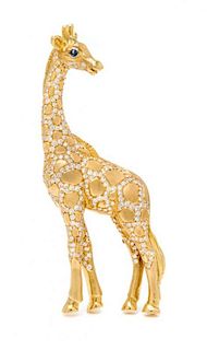 An 18 Karat Yellow Gold, Diamond and Sapphire Giraffe Brooch, Julius Cohen, 20.20 dwts.