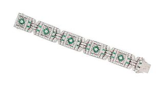 An 18 Karat White Gold, Diamond and Emerald Bracelet, 45.40 dwts.