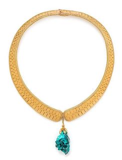 An 18 Karat Yellow Gold and Synthetic Emerald Collar Necklace, French, 59.70 dwts.
