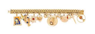 An 18 Karat Yellow Gold Bracelet with 13 Attached Charms, 40.00 dwts.