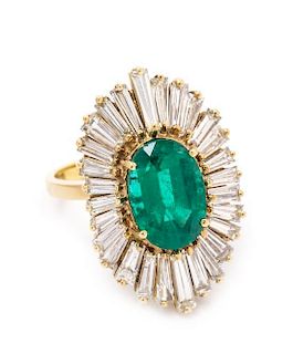 A Yellow Gold, Emerald and Diamond Ring, 8.35 dwts.