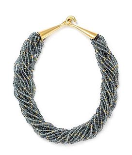 A Yellow Gold and Grey Sapphire Bead Torsade Necklace, 88.90 dwts.