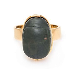 An 18 Karat Yellow Gold and Chalcedony Scarab Ring, 6.60 dwts.