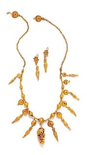 * A Possibly Ancient Yellow Gold Grape Cluster and Amphora Fringe Necklace, 41.70 dwts.