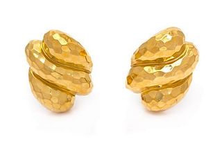 * A Pair of 18 Karat Yellow Gold Hammered Earclips, Dunay, 16.90 dwts.
