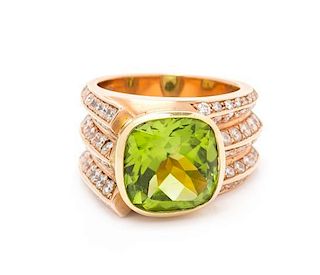 An 18 Karat Bicolor Gold, Peridot and Diamond Ring, Sam Lehr, 10.30 dwts.