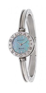 A Stainless Steel, Mother-of-Pearl and Diamond 'B.zero1.' Bangle Wristwatch, Bvlgari,