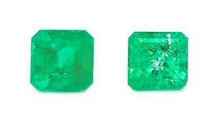 A Pair of Octagonal Step Cut Emeralds Weighing 9.33 Carats Total,