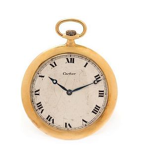 An 18 Karat Yellow Gold Open Face Ultra-Thin Pocket Watch, Edmond Jaeger for Cartier, Paris,