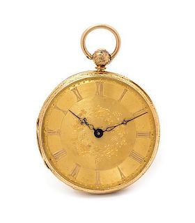 An 18 Karat Yellow Gold Open Face Verge Pocket Watch, British, Circa 1850,
