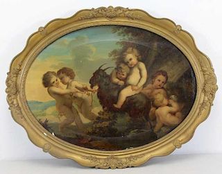 KOGLER, F. 19th C. Oil on Canvas. Putti with Goat.
